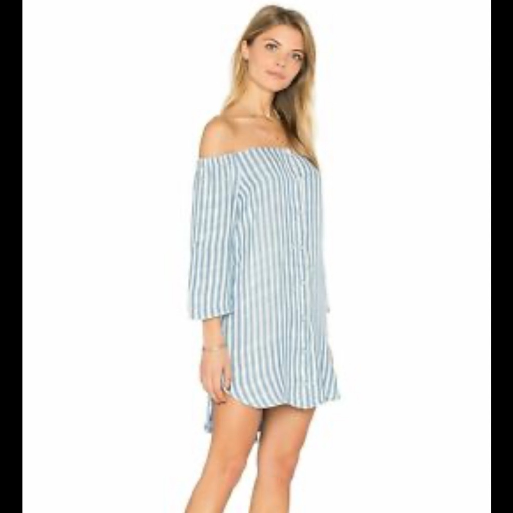 Cloth & Stone Dress Blue Striped Off Shoulder Mini Shirt Dress Size S